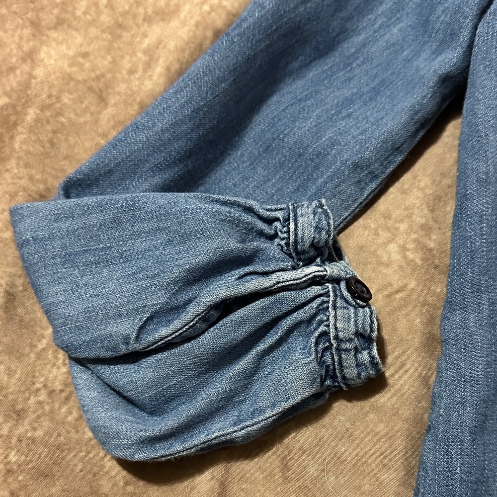 GAP Girl’s Long Sleeve Jean Dress Ruffle Button Down Size Small - Picture 4 of 9